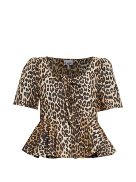 GANNI leopard-print peplum blouse