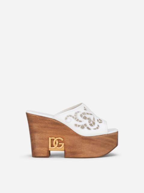 Embroidered nappa leather wedges