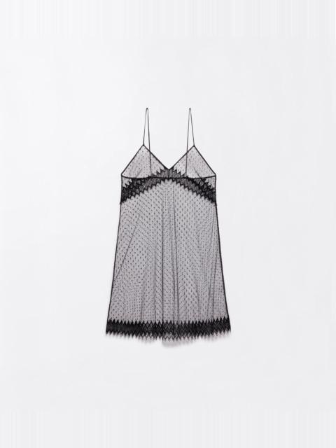 TOM FORD PLUMETIS FLOCKED COCKTAIL SLIP DRESS WITH LACE DETAILS