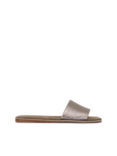 Brunello Cucinelli square-toe leather flat sandals