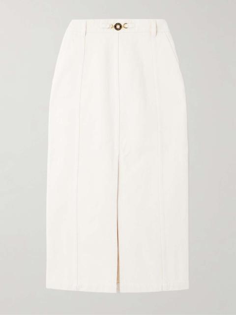 PATOU Embellished cotton-twill midi skirt