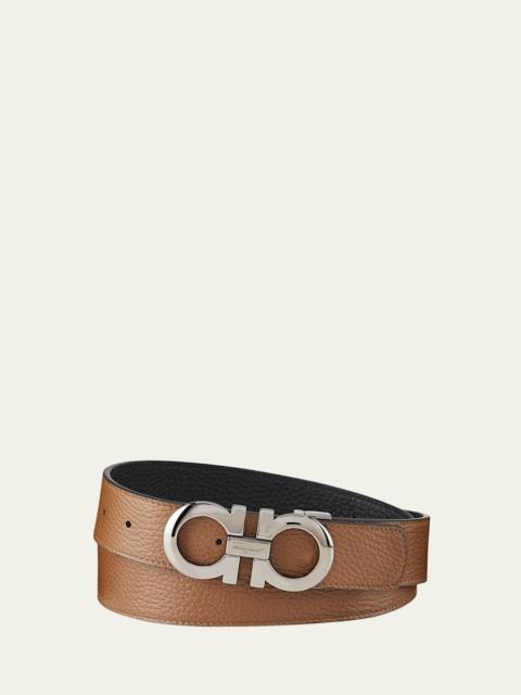 FERRAGAMO Men's Gancini Reversible Pebbled Leather Belt