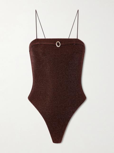 Oséree Lumière Micro Belt Embellished Metallic Swimsuit