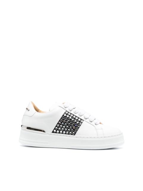 crystal-embellished low-top leather sneakers