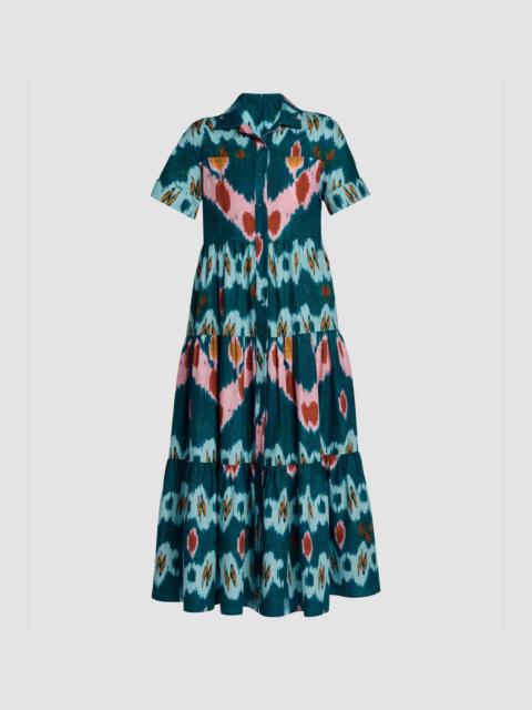 Erdem IKAT PRINT COTTON TIERED MIDI SHIRT DRESS