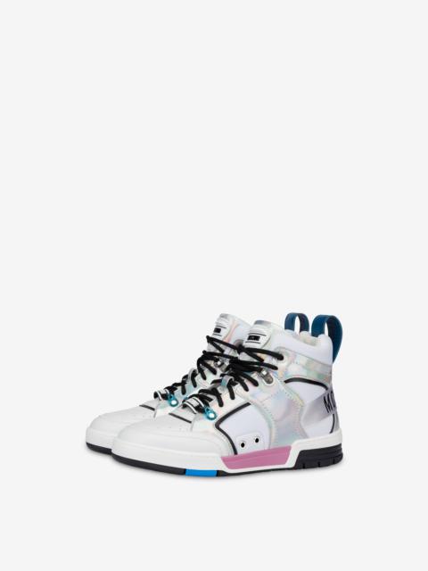 Moschino STREETBALL HIGH-TOP SNEAKERS WITH HOLOGRAPHIC DETAILS