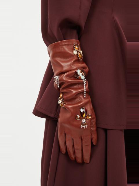 ULLA JOHNSON x Swarovski Laetitia Embellished Leather Gloves orange