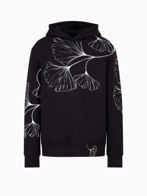 Hooded sweatshirt in scuba fabric with all-over nature print