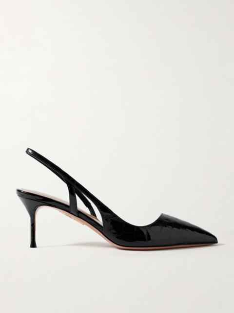 AQUAZZURA + Alex Rivière 65 D'Orsay croc-effect patent-leather slingback pumps