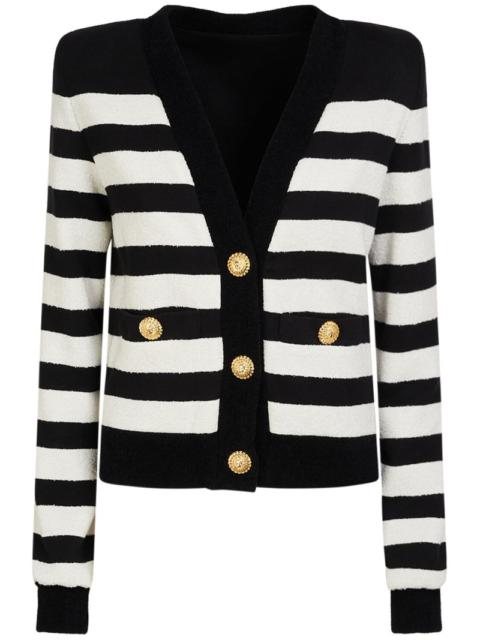 Striped cotton blend jersey cardigan