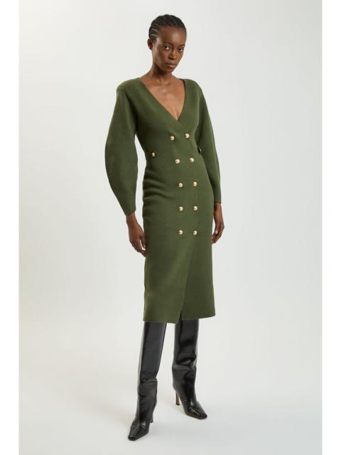 KAREN MILLEN Wool Look Military Double Breasted Knitted Dress