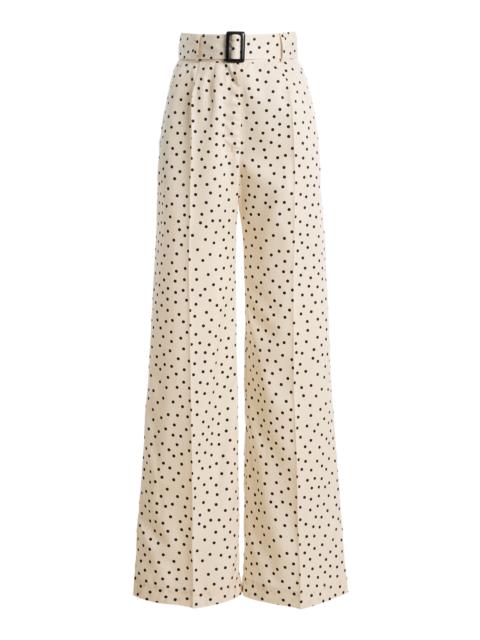 MATTHEW BRUCH Belted Polka-Dot Wide-Leg Pants black/white