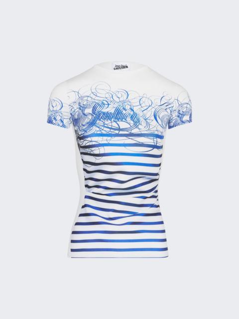 Calligraphie Mariniere Printed T-shirt White And Blue