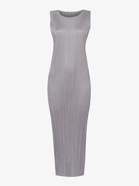 Pleats Please Issey Miyake Pleated round-neck knitted midi dress