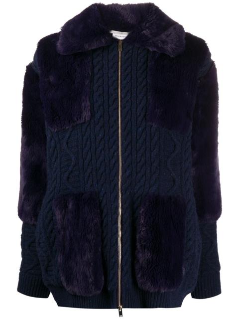 Stella McCartney 케이블 니트 가짜 모피 카디건