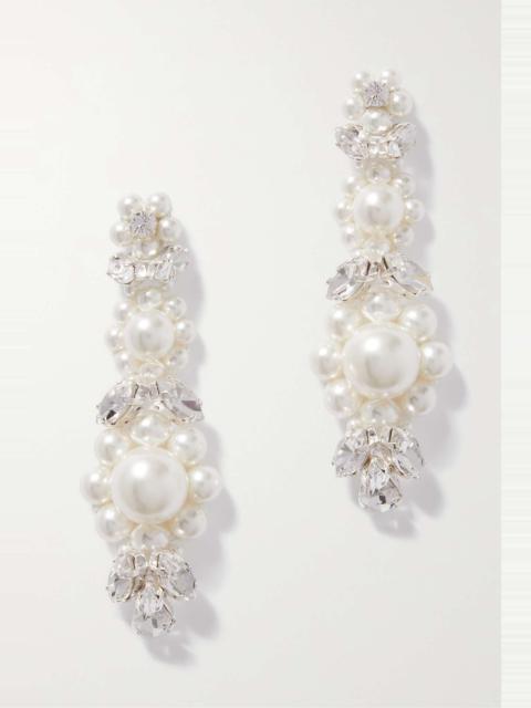 Silver-tone, faux pearl and crystal earrings