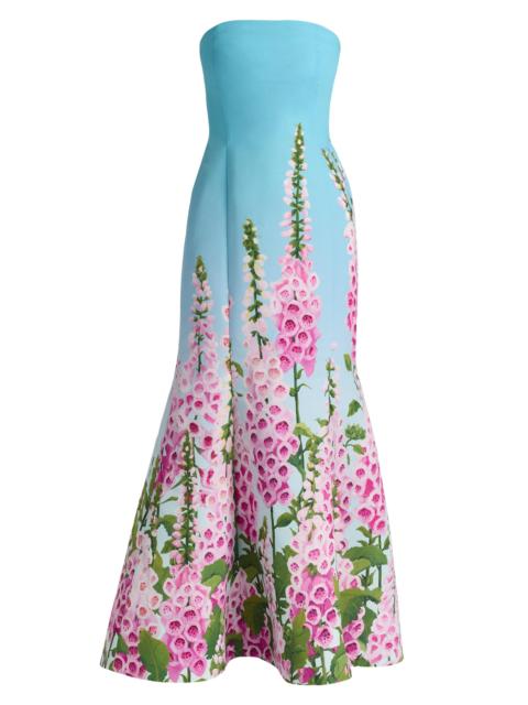 Oscar de la Renta Women's Foxgloves-Print Ombré Faille Strapless Gown - Lilac Sky