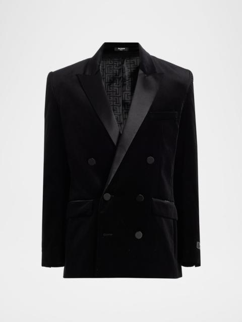 Balmain Men's Velvet Satin-Trim Double-Breasted Blazer