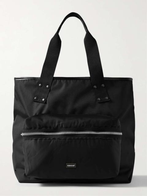 Leather-Trimmed Nylon Tote Bag