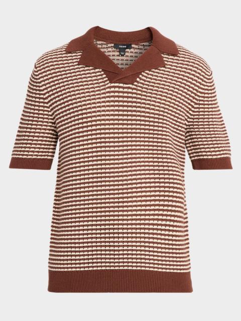 REISS Men's Icarus Cotton Textured Knit Stripe Polo Shirt