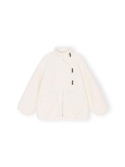 GANNI WHITE BOUCLE WOOL SHOULDER JACKET