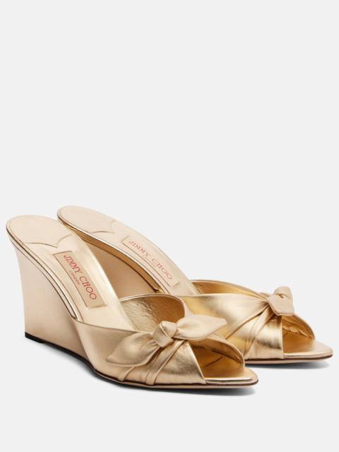 JIMMY CHOO Livi metallic leather wedge mules