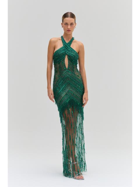 PatBO CRYSTAL EMBROIDERY HALTERNECK GOWN