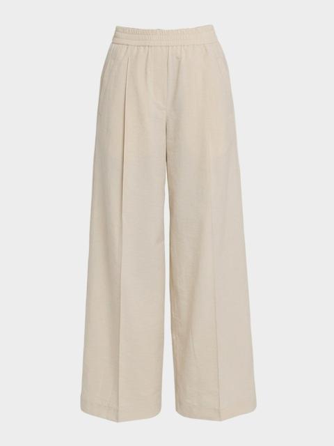 Brunello Cucinelli Techno Cotton Pleat Wide-Leg Pull-On Track Pants