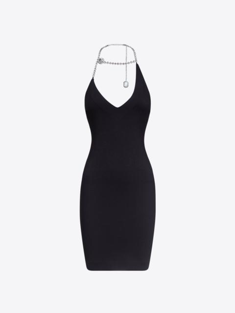 AREA CRYSTAL HALTER MINI DRESS