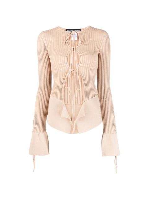ANDREĀDAMO tie-fastening long-sleeve knitted top