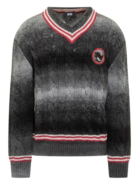 GCDS Kittho cable-knit V-neck sweater