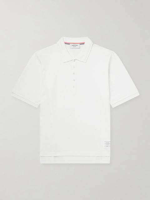 Thom Browne Striped Logo-Appliqué Cotton-Jersey Polo Shirt