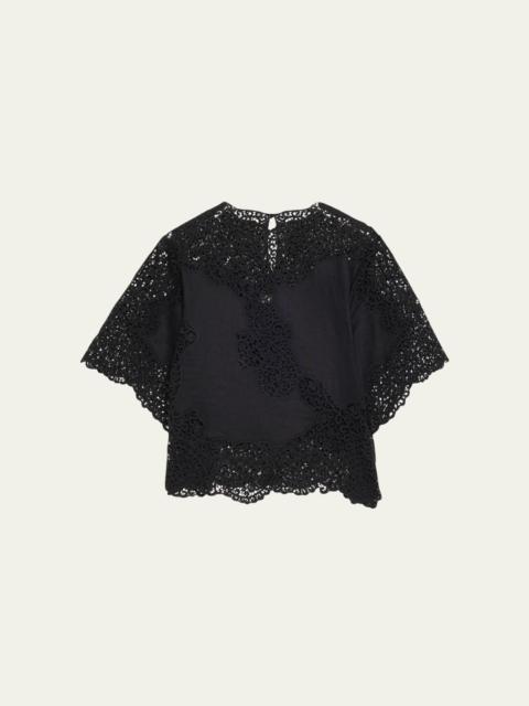 Kadene Short-Sleeve Cutwork Lace Blouse
