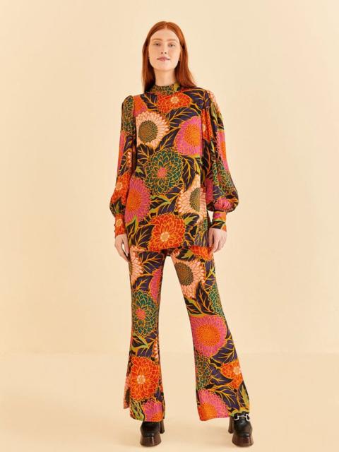FARM RIO Multicolor Vintage Garden Satin Flare Pants