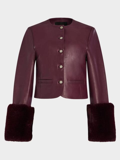 RETROFÊTE Talvi Leather Jacket with Faux Fur Cuffs