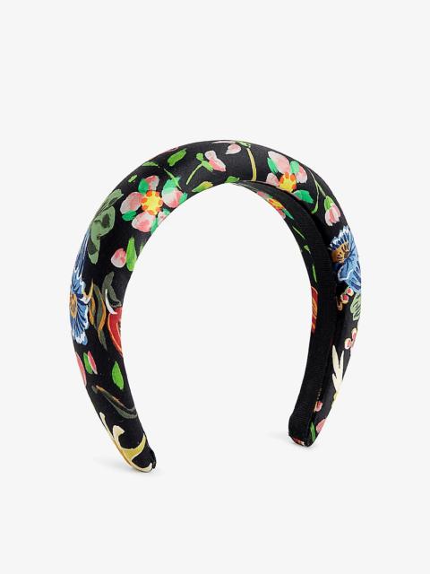 Folk floral-print silk headband