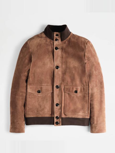 Tod's BOMBER JACKET IN SUEDE - BROWN