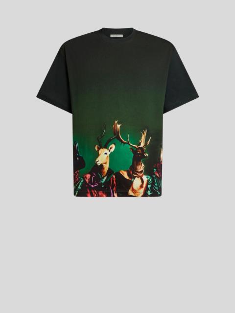 Etro COTTON JERSEY T-SHIRT WITH PLACED ANIMAL PRINT