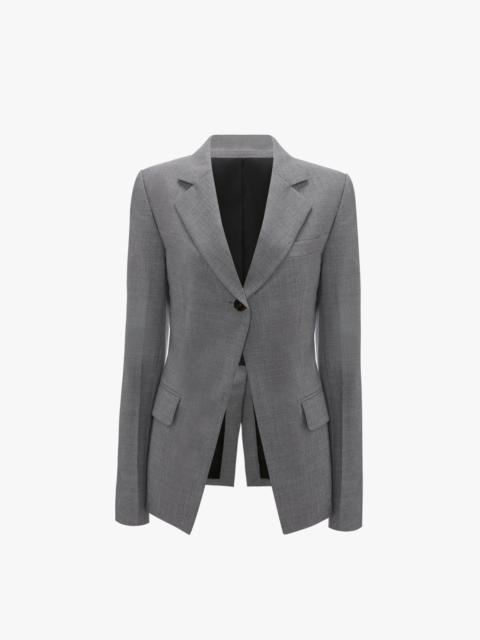 Victoria Beckham Open Front Single Breasted Jacket in Grey Melange