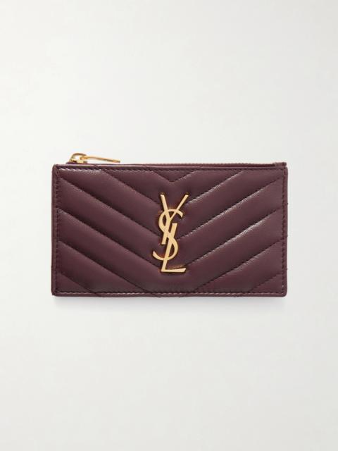 SAINT LAURENT Embellished Quilted Textured-leather Cardholder