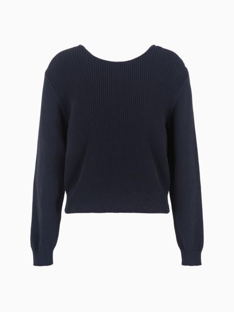 EMPORIO ARMANI Cotton-blend half fisherman’s rib crossover jumper