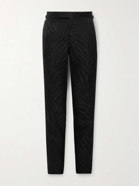 Austin Straight-Leg Wool and Silk-Blend Satin-Jacquard Suit Trousers