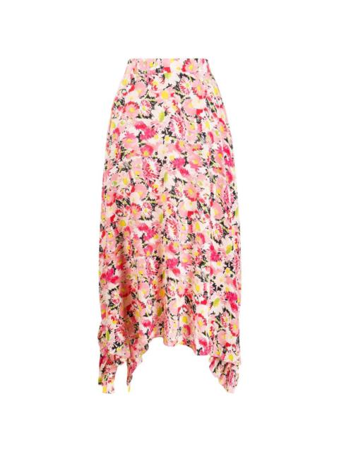 cotton draped ruffle skirt in flower print