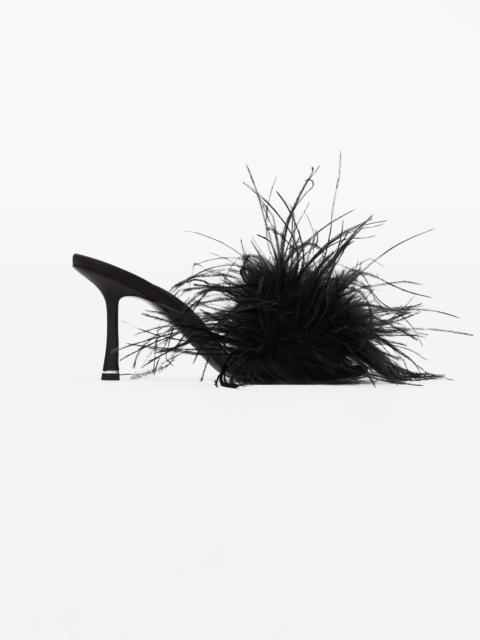 Alexander Wang LULU 85 FEATHER SLIDE SANDAL IN SATIN