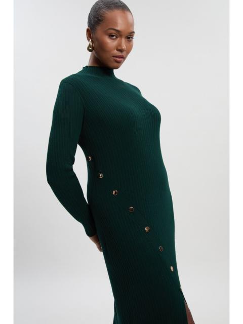 KAREN MILLEN Plus Size Viscose Blend Popper Detail Split Knit Midi Dress