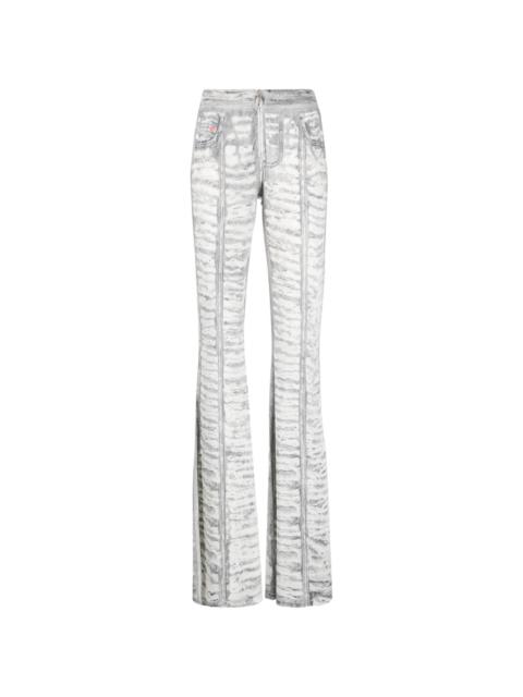 denim-print flared trousers