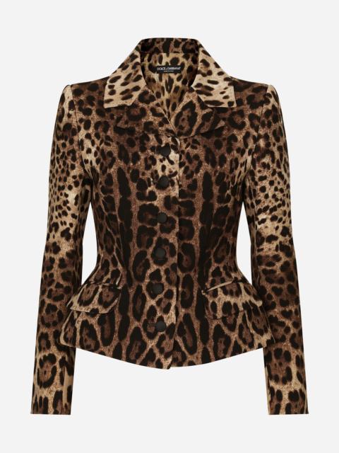 Dolce & Gabbana Single-breasted double crepe jacket with leopard print