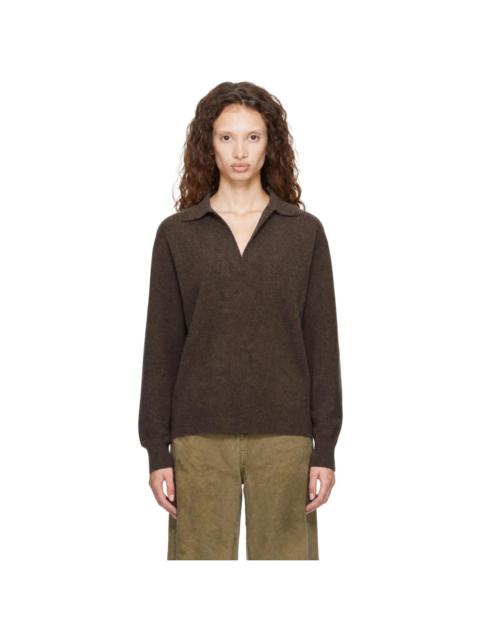 ssstein Brown Extra Fine Wool Knit Skipper Sweater
