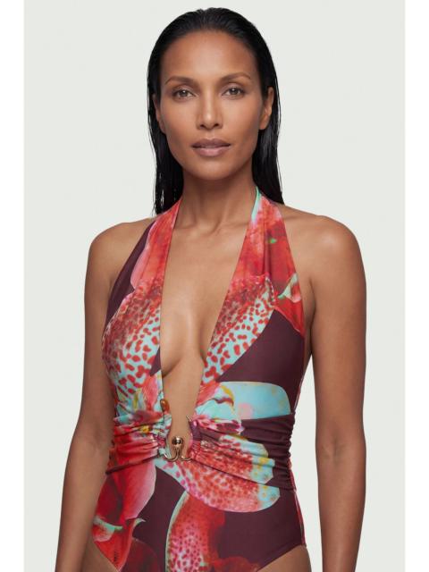 KAREN MILLEN Photographic Floral Plunge Swimsuit With Stone Detail