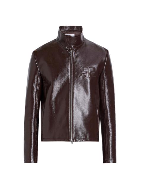 courrèges Men's Zipped Vinyl Biker Jacket - Chocolate